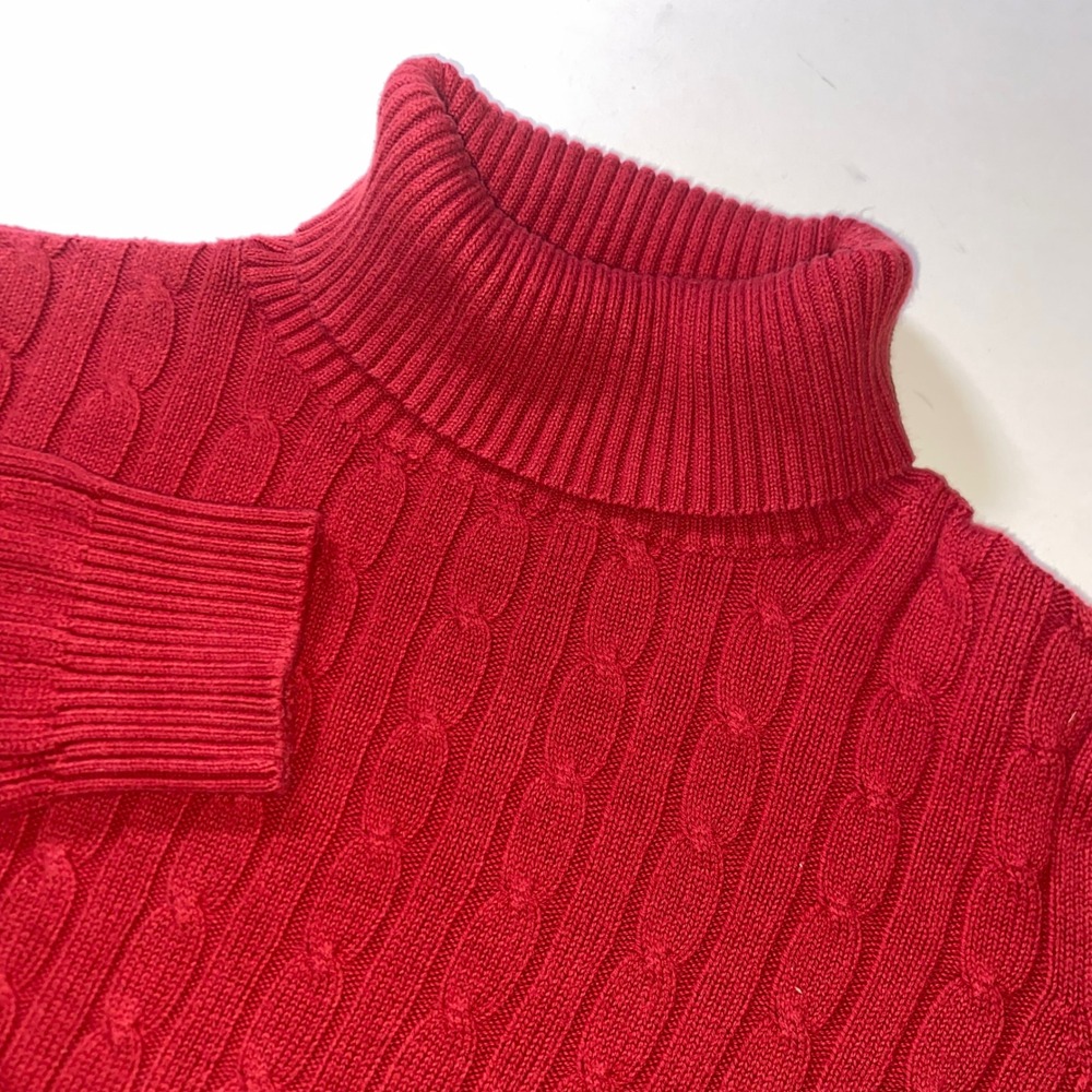 St Johns Bay Classic Cable Knit Turtleneck Sweater Red Womens Large Long Sleeve